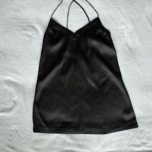 Free People - Intimately Darling Mini Slip Dress Black Satin Rhinestone